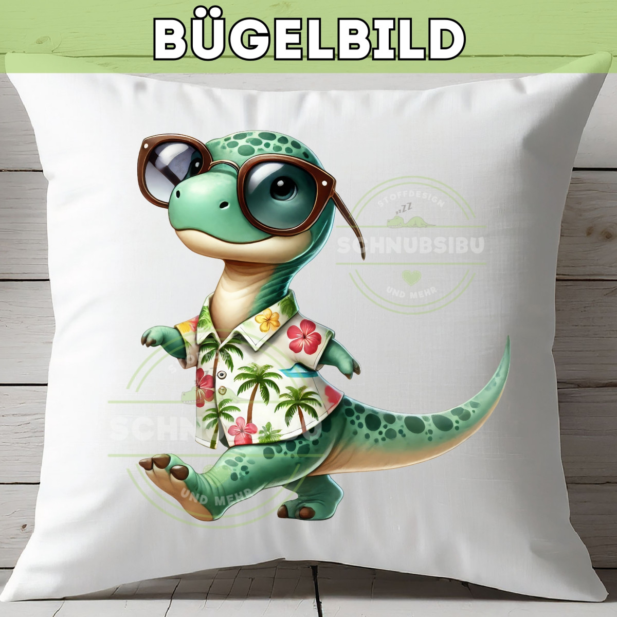 Bügelbild Niedlicher Dino im Hawaiihemd